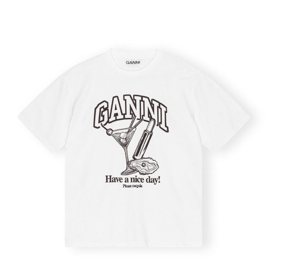 GANNI Future White Relaxed Cocktail T-Shirt